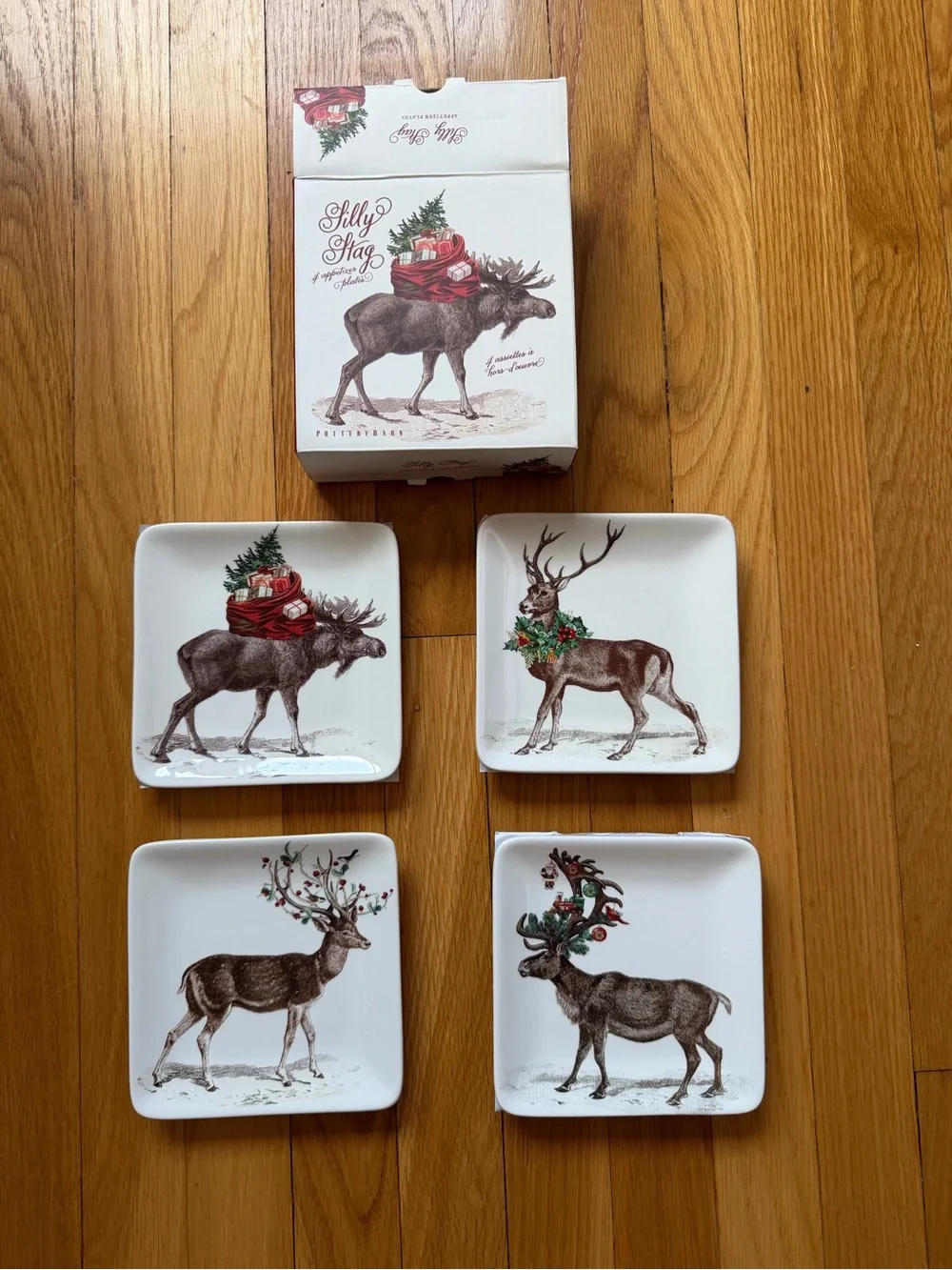 Pottery Barn Silly Stag Set of 4 Appetizer Plates